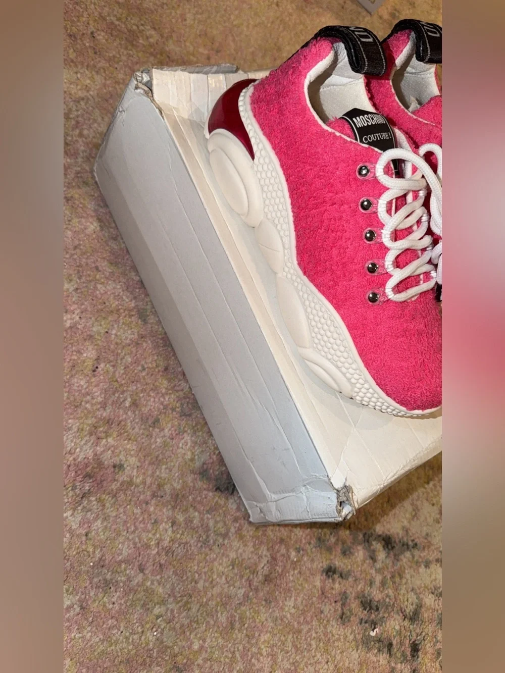 Moschino Pink Terry-Texture Chunky Sole Sneakers